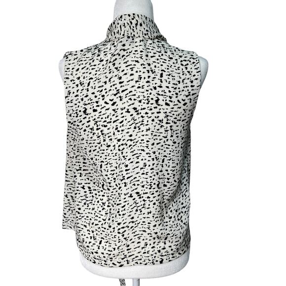 ROBERT RODRIGUEZ Womens 2 White Black Silk Brushstroke Layered Tie Neck Blouse - Picture 9 of 13